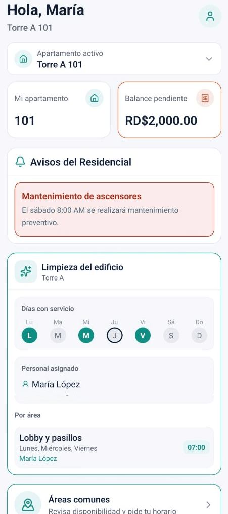 App Residenterd: inicio, avisos y horario de limpieza
